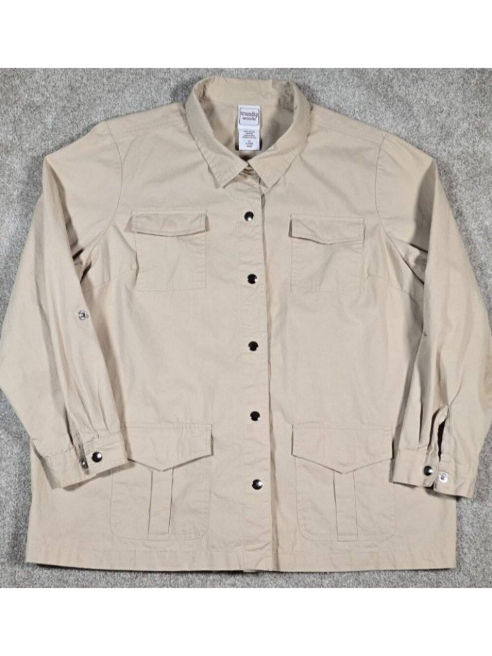Scandia Woods Field Utility Outdoor Jacket Long Roll Tab Sleeve Snap Up Women XL